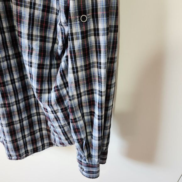 Eighty Eight Men’s XXL Blue Black Plaid Button Down Shirt Long Sleeve Pockets - Picture 8 of 12